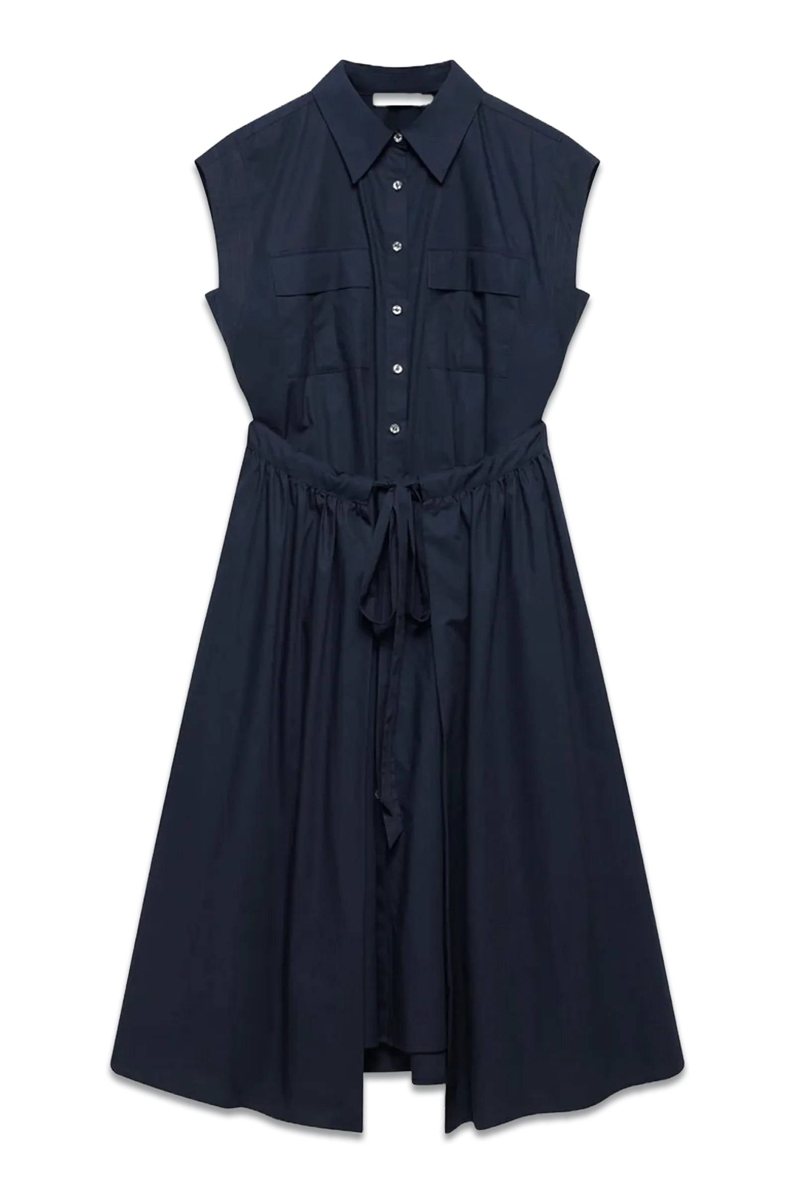 Navy Cotton Wrap Midi Shirt Dress