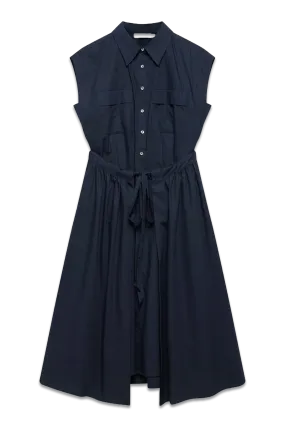 Navy Cotton Wrap Midi Shirt Dress