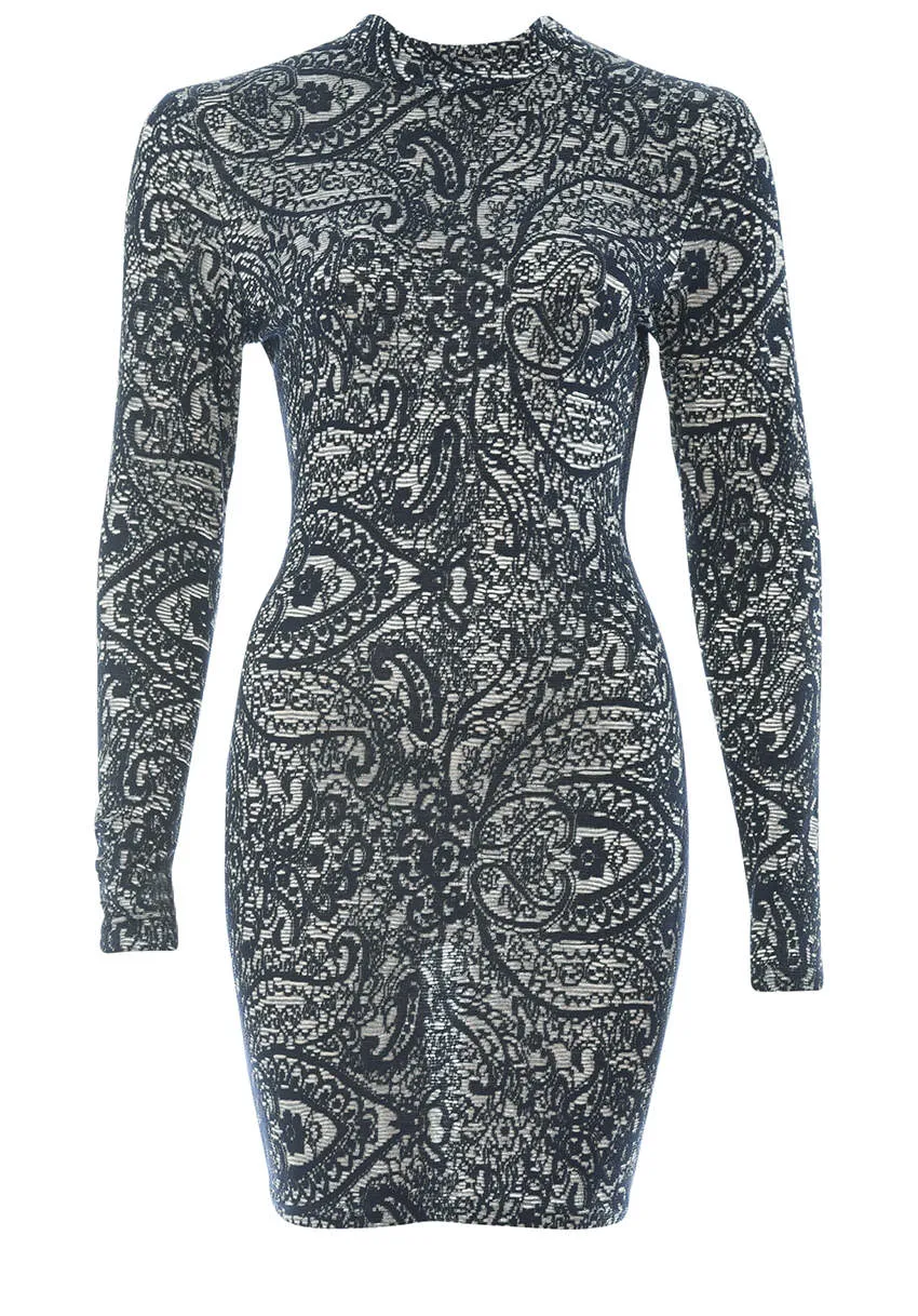 Navy Printed Bodycon Dress