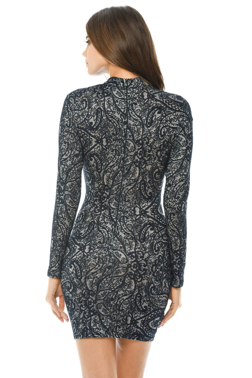 Navy Printed Bodycon Dress