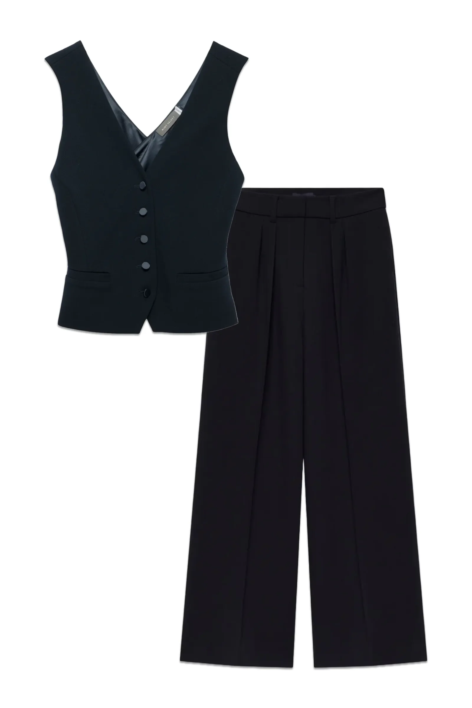 Navy Wrap Back Waistcoat and Pleated Wide Trousers