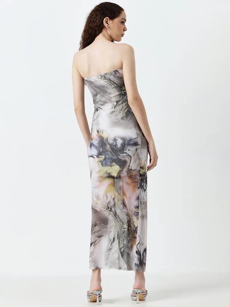 Nuon Multicolour Marble Printed Bodycon Dress