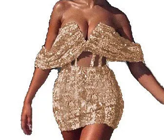 Off Shoulder Sequined Mini Dress