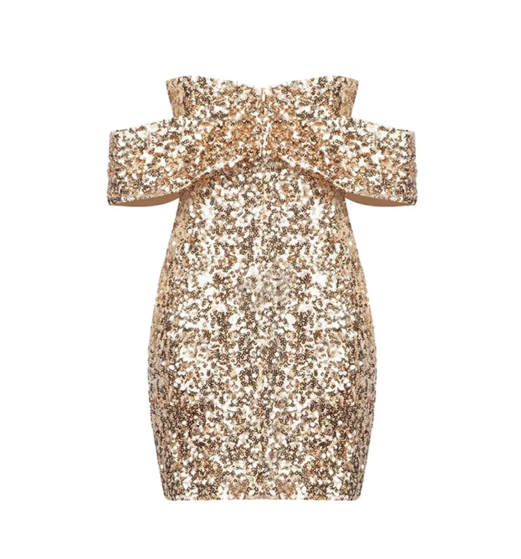 Off Shoulder Sequined Mini Dress