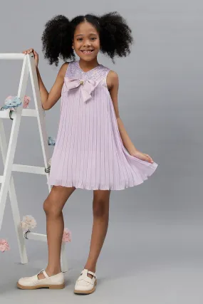 One Friday Kids Girls Lilac Bow & Sequined  Pleated Party Dress