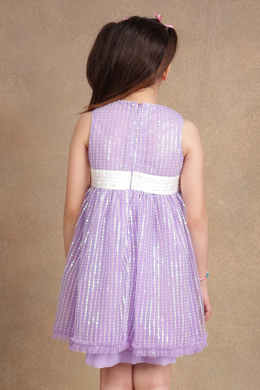 One Friday Kids Girls Lilac Soft-Sequined Dress