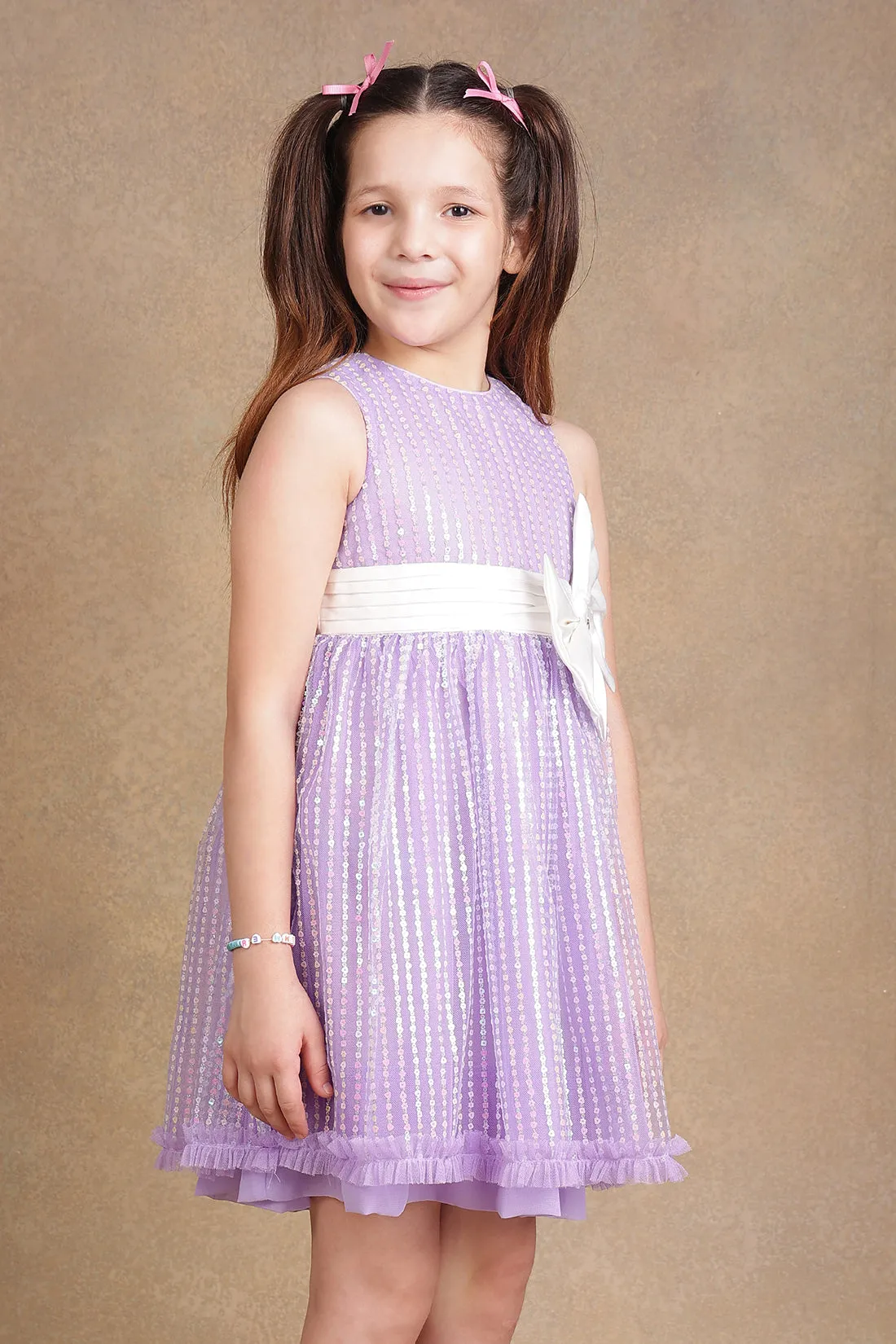 One Friday Kids Girls Lilac Soft-Sequined Dress