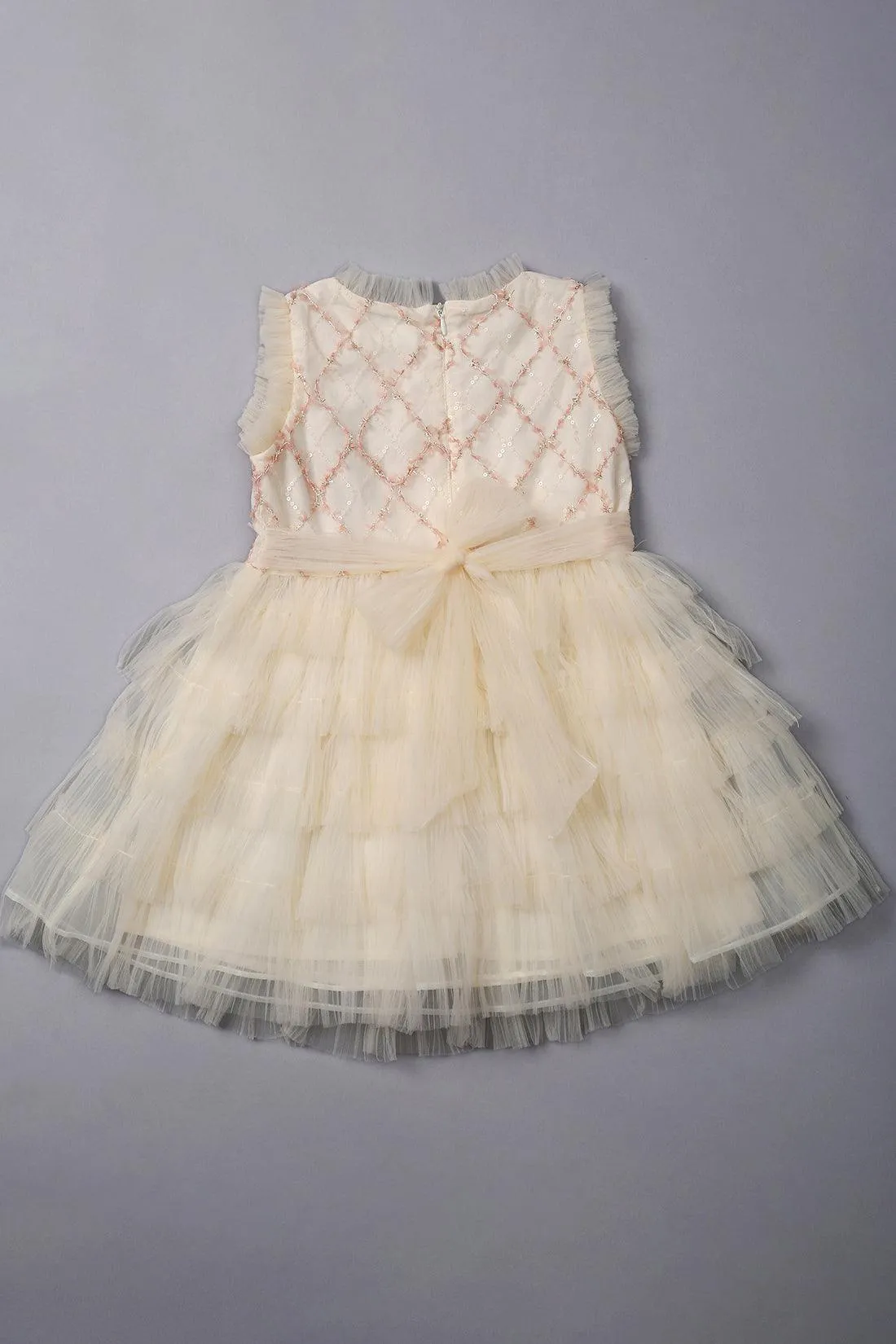 One Friday Kids Girls Sequined & Frilled Cream Dress