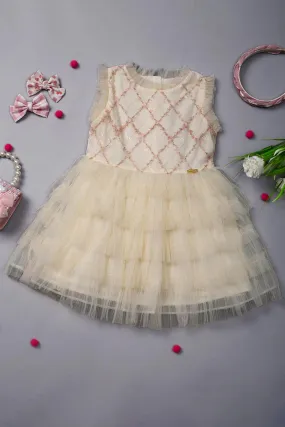 One Friday Kids Girls Sequined & Frilled Cream Dress