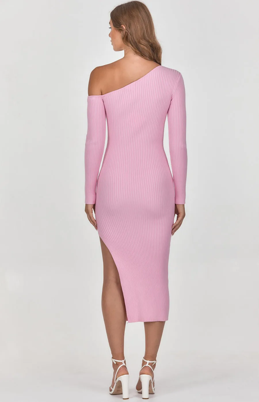 One Shoulder Knit Midi Dress with Side Split