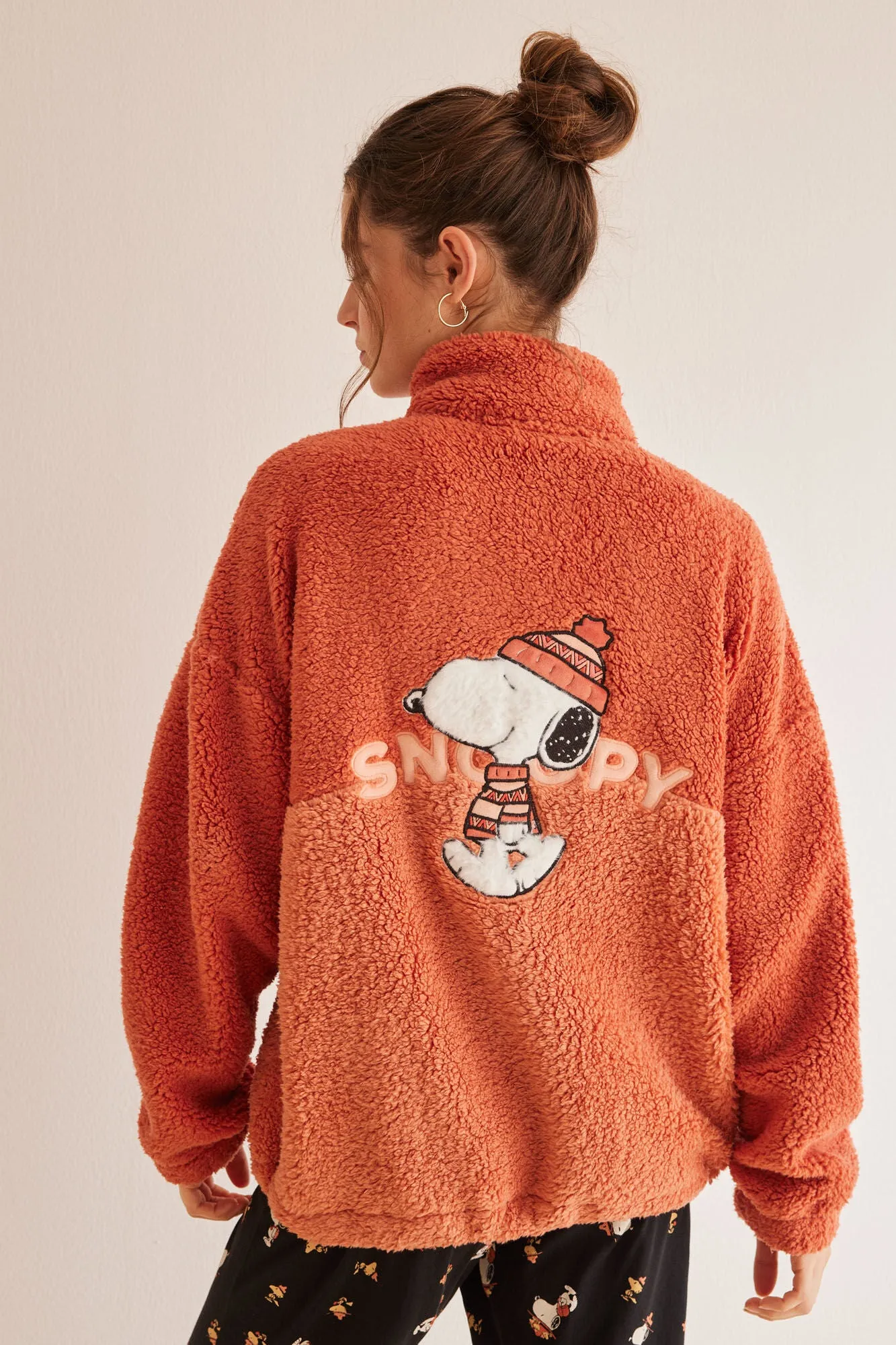 Orange faux shearling Snoopy jacket