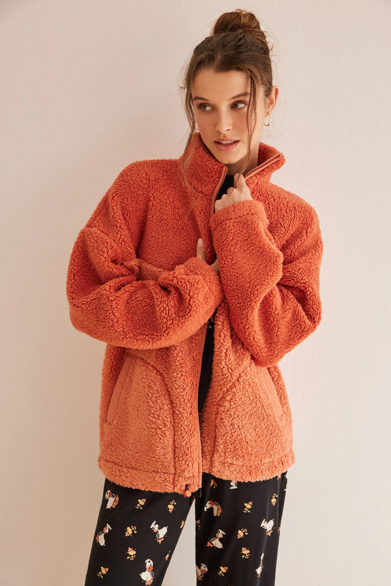 Orange faux shearling Snoopy jacket