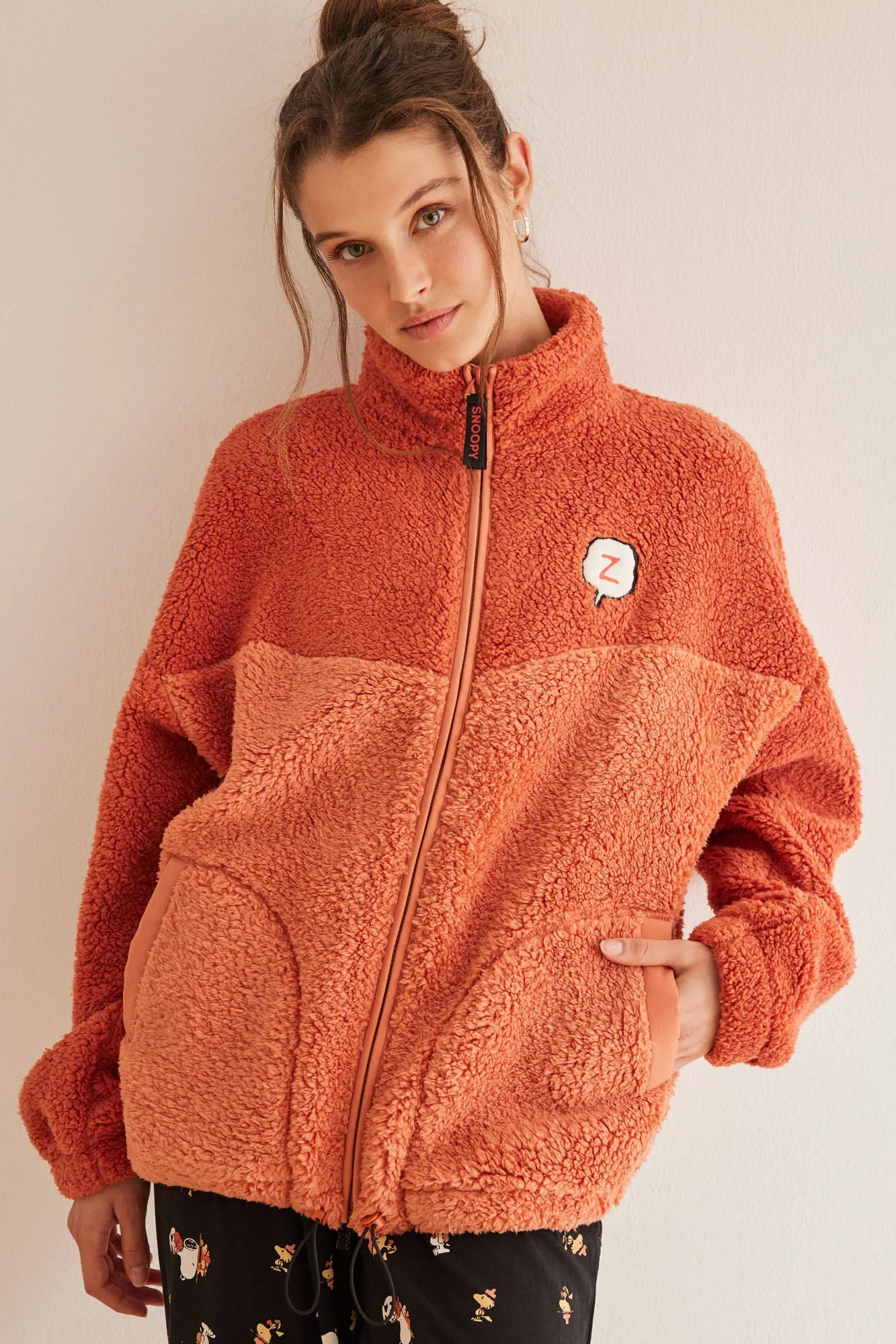 Orange faux shearling Snoopy jacket