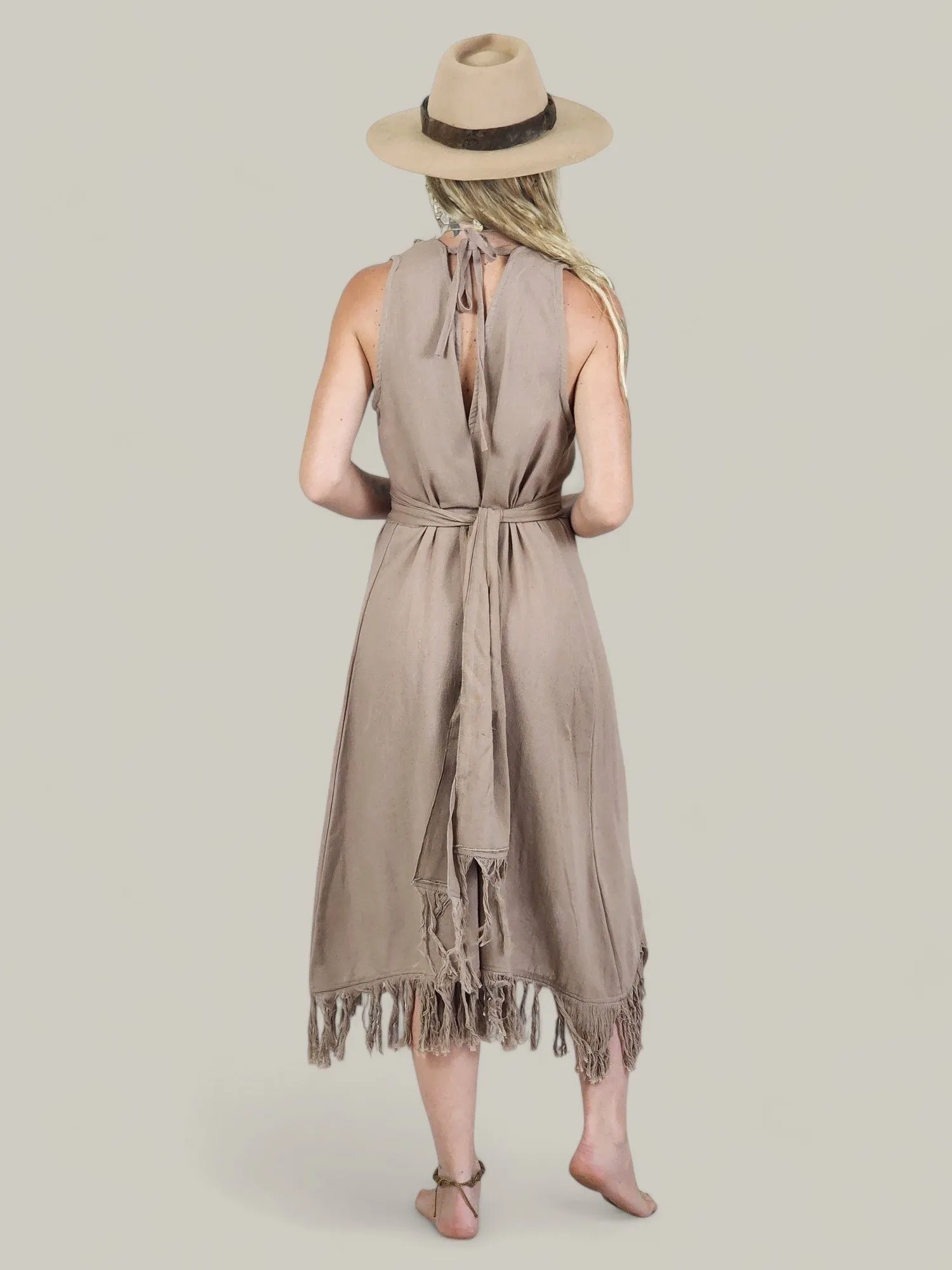 Organic Cotton Dusty Rose Fringe Dress (Open Back)