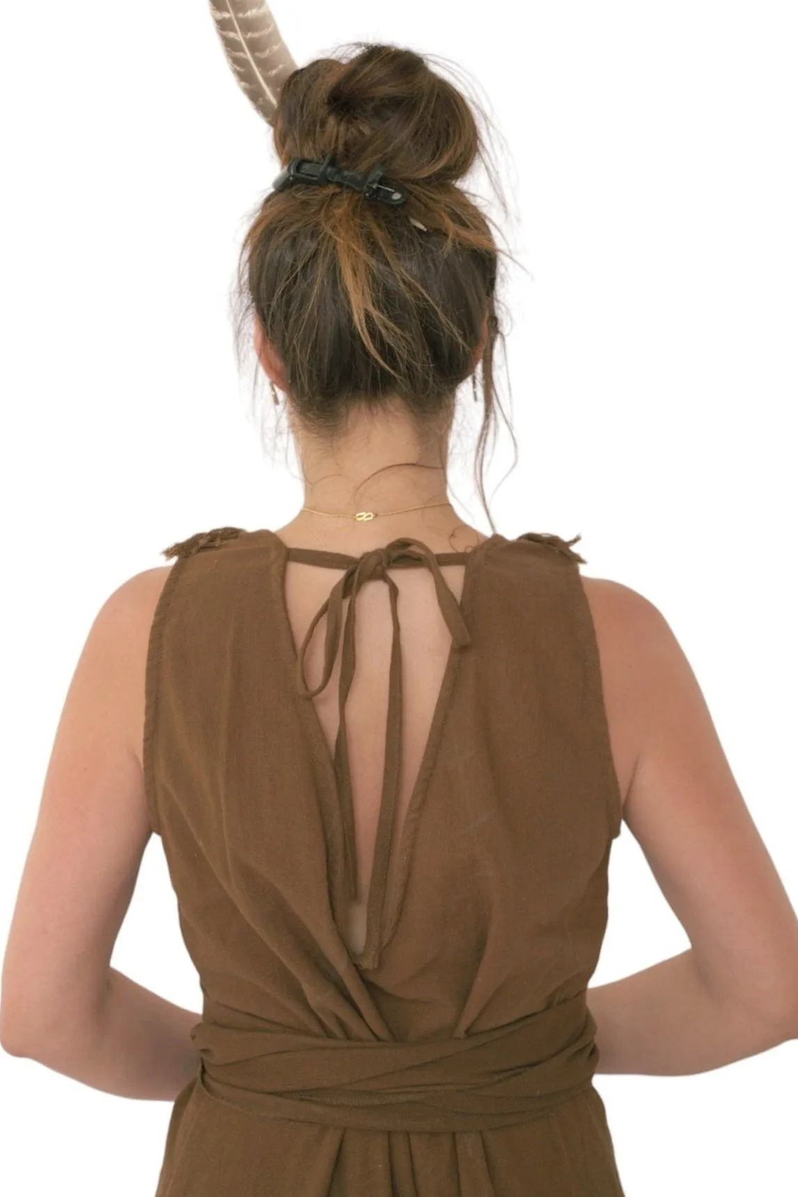 Organic Cotton Earth Brown Fringe Dress (Open Back)