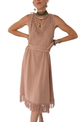 Organic Cotton Light Pink Fringe Dress (Open Back)