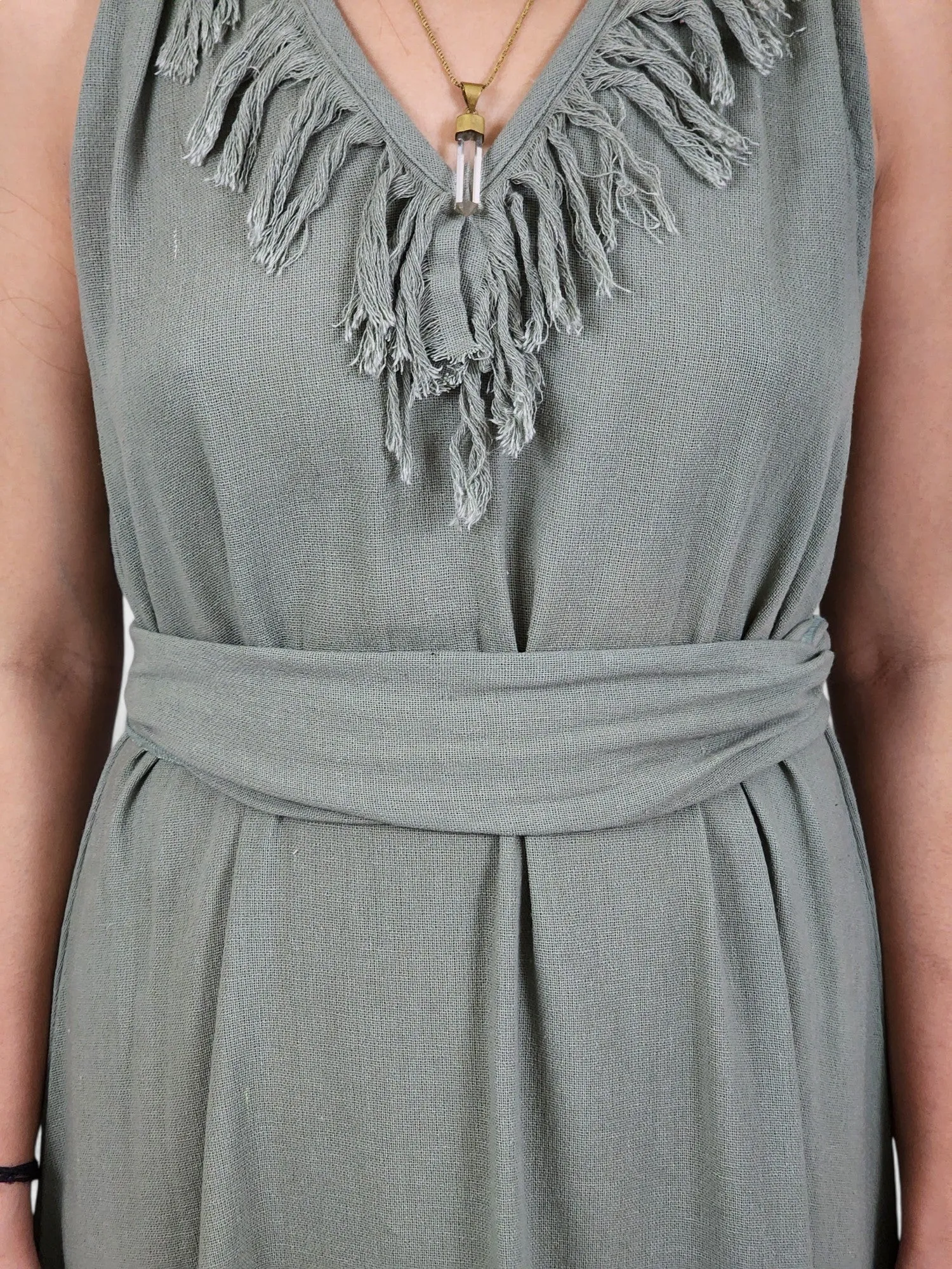 Organic Cotton Sage Fringe Dress (Open Back)