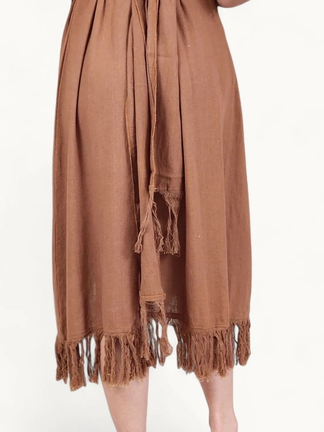 Organic Cotton Terracotta Fringe Dress (Open Back)