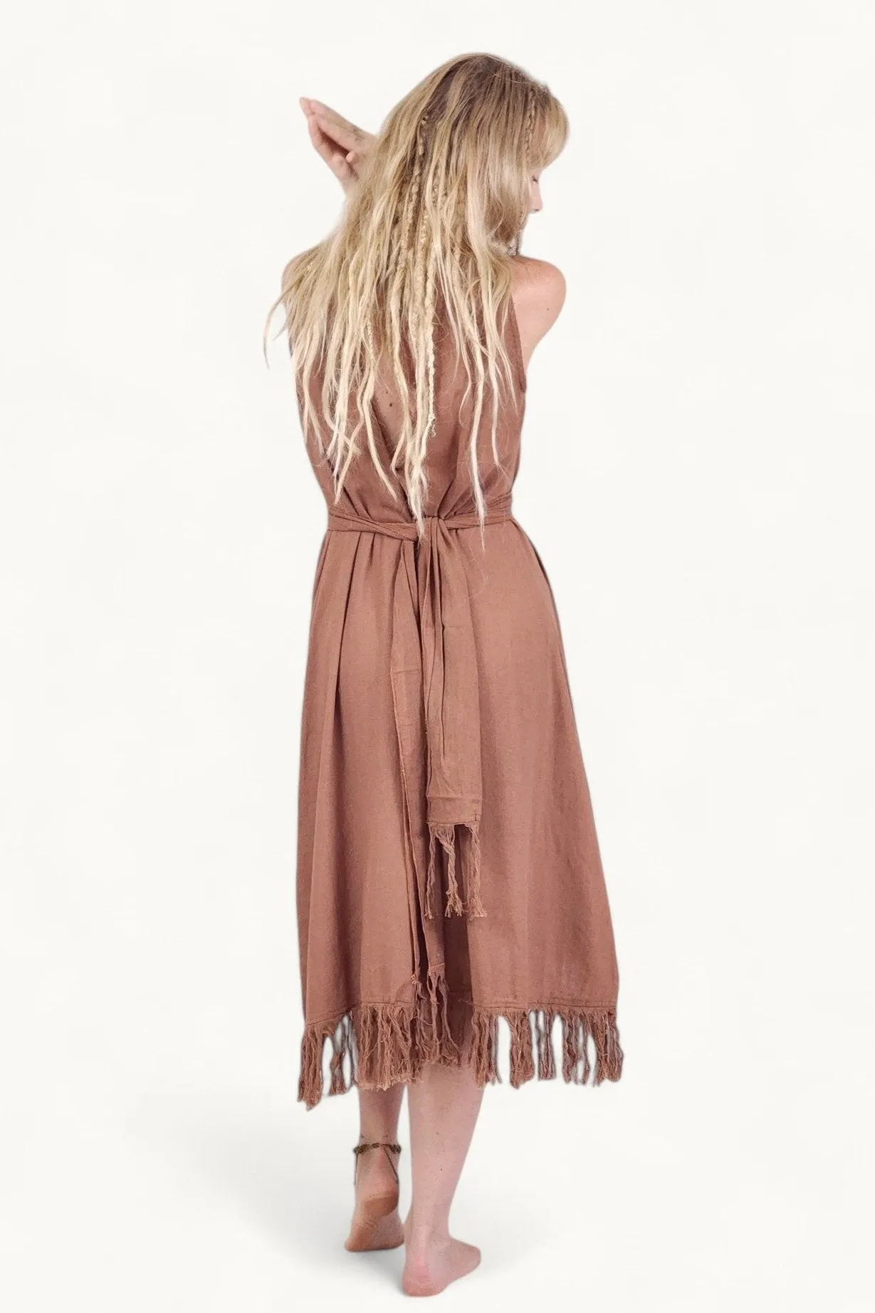 Organic Cotton Terracotta Fringe Dress (Open Back)