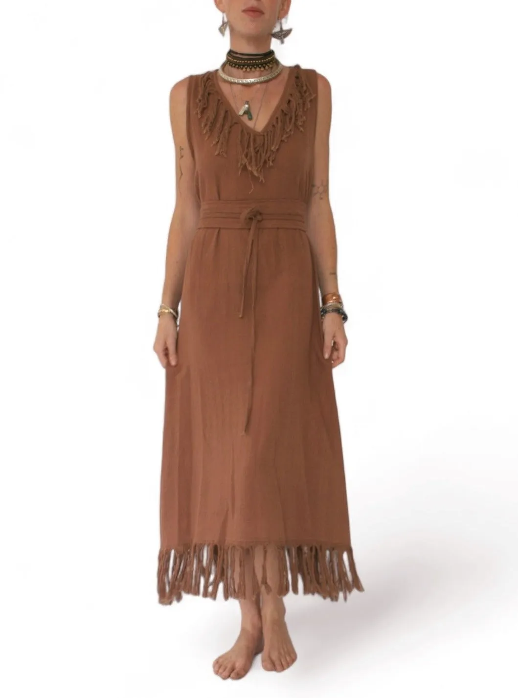 Organic Cotton Terracotta Fringe Dress