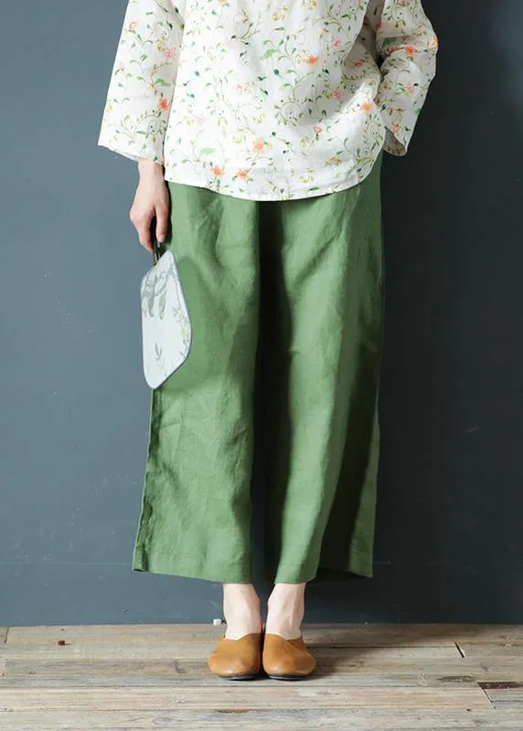 Original design cotton and linen pants retro elastic waist wide-leg pants