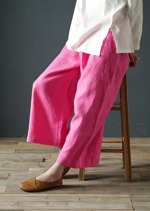 Original design cotton and linen pants retro elastic waist wide-leg pants