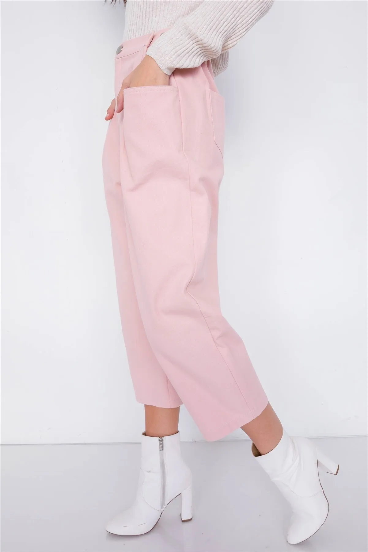 Pastel Chic Solid Ankle Wide Leg Pants