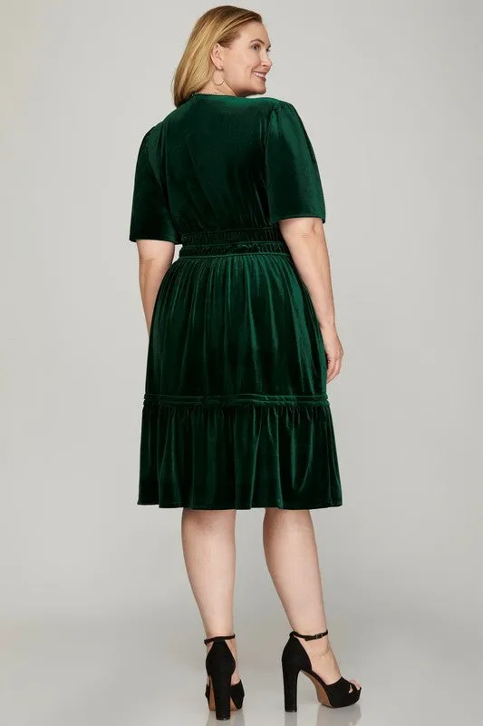 Penelope Pintucked Velvet Dress in Curvy