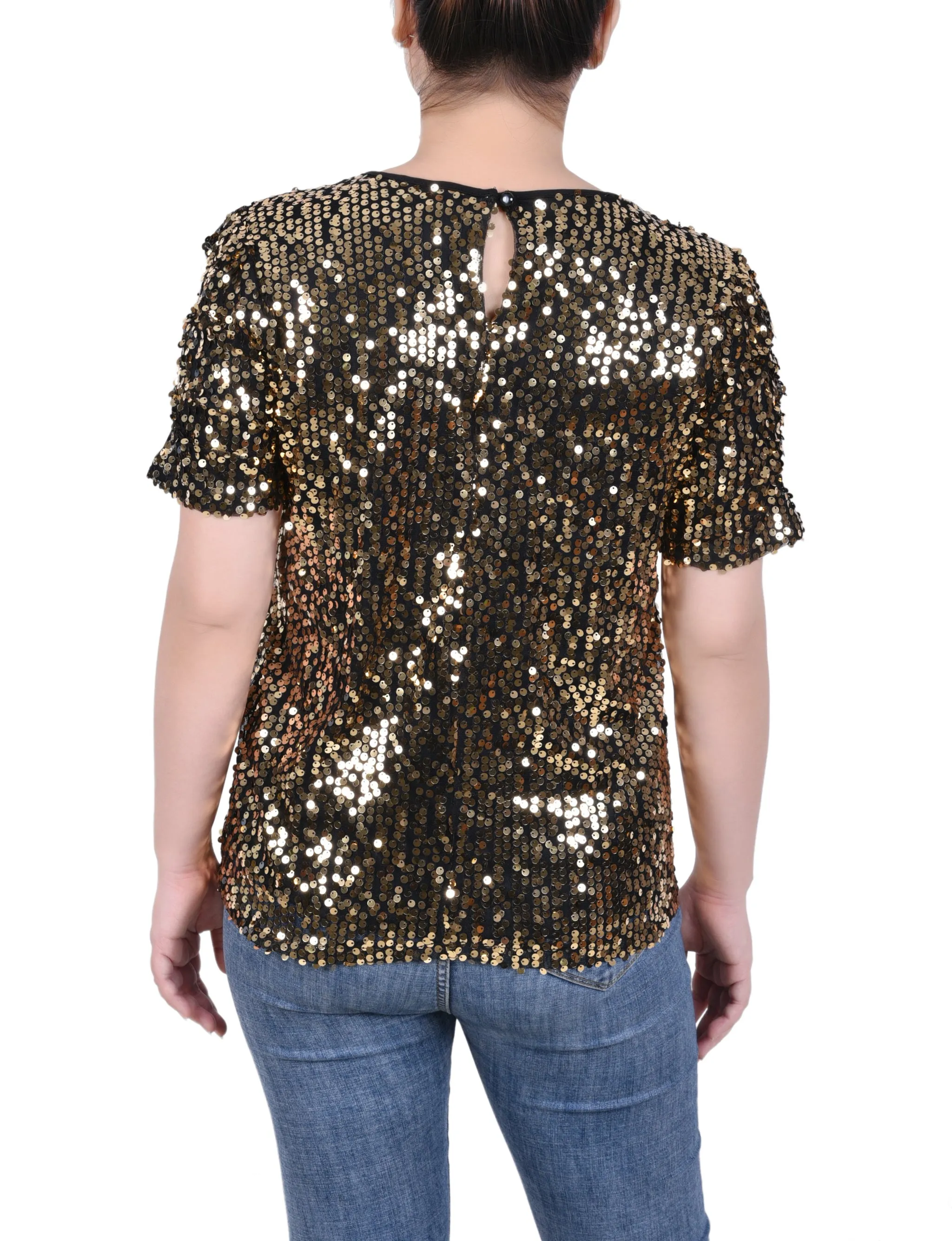 Petite Short Sleeve Sequined Top