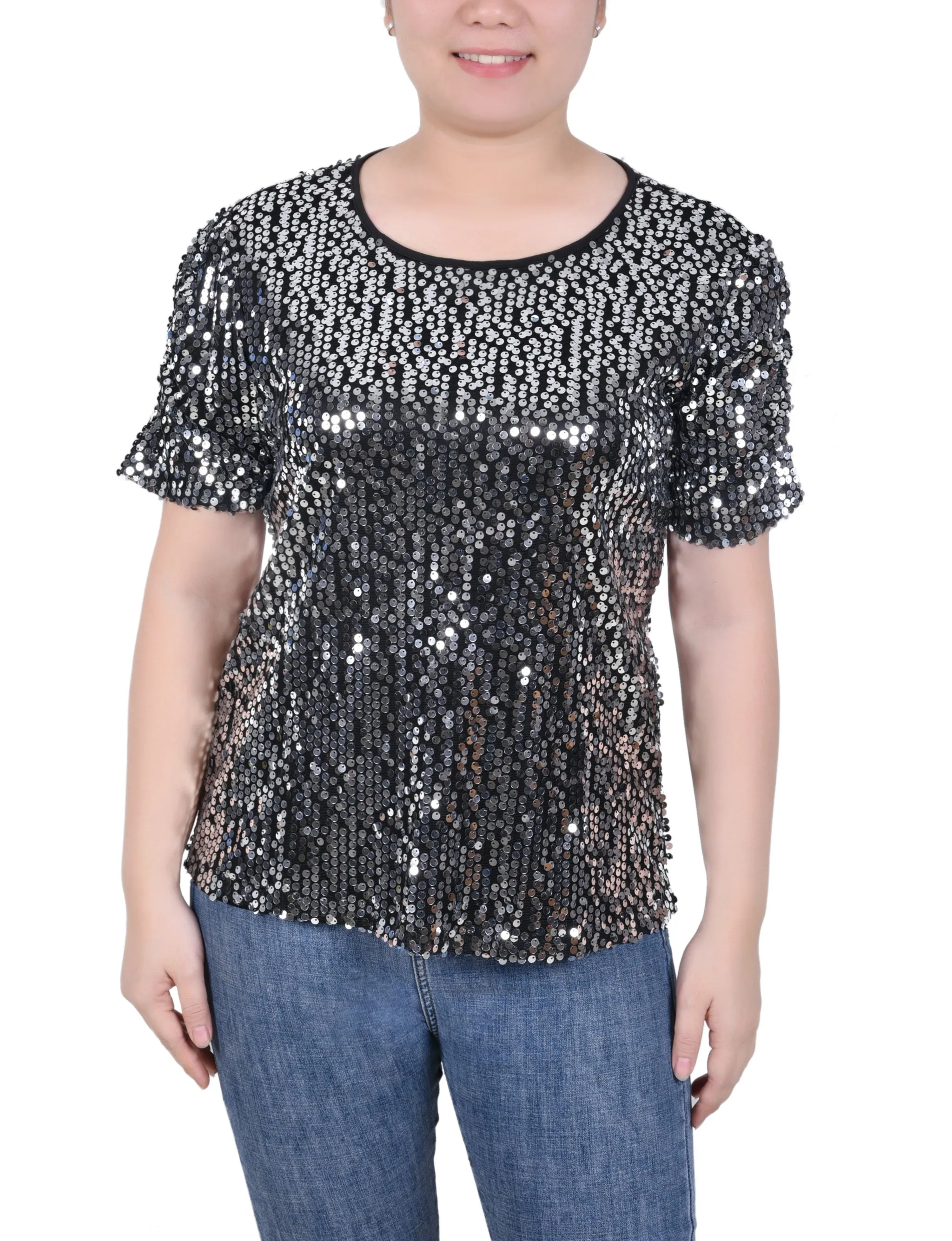 Petite Short Sleeve Sequined Top