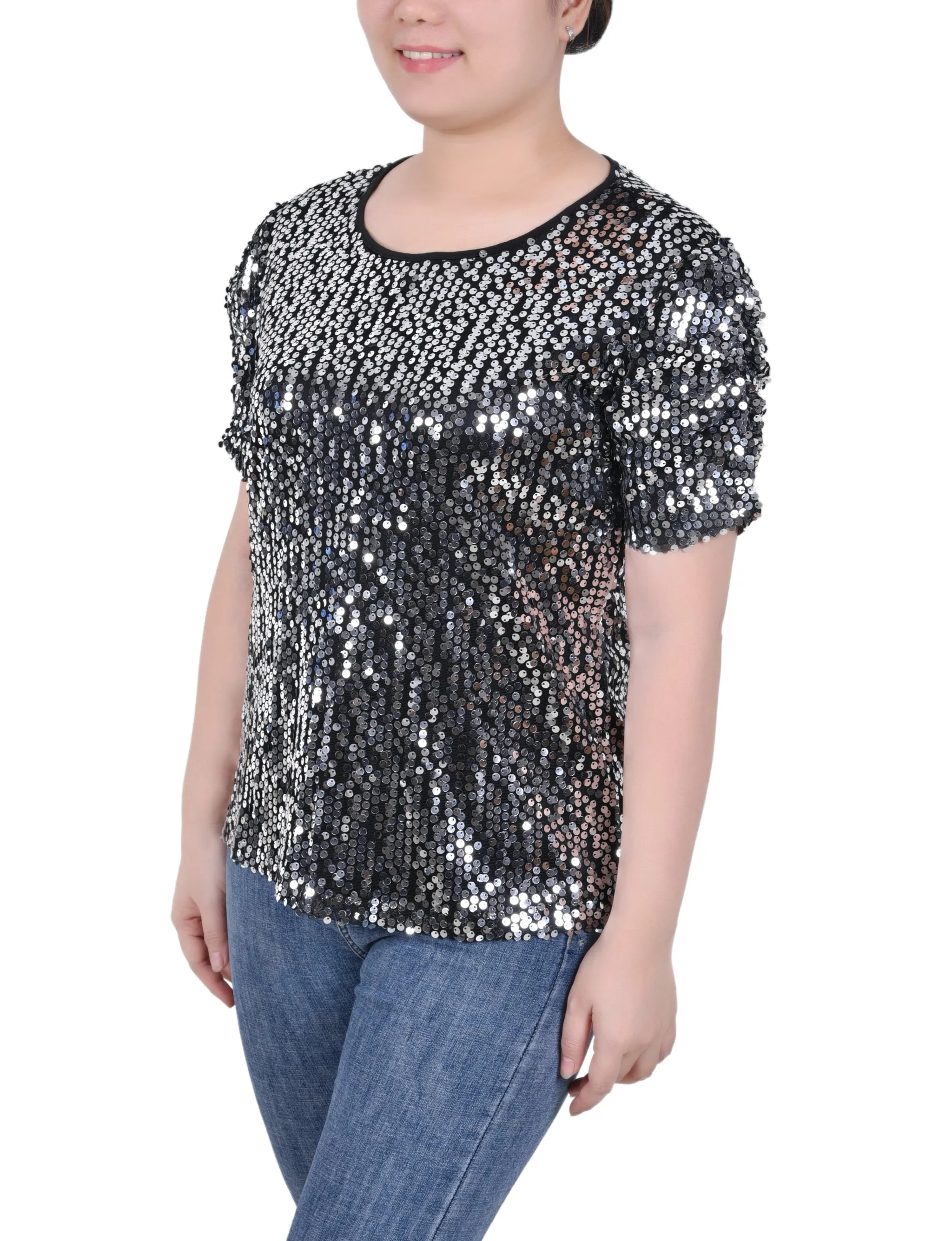 Petite Short Sleeve Sequined Top