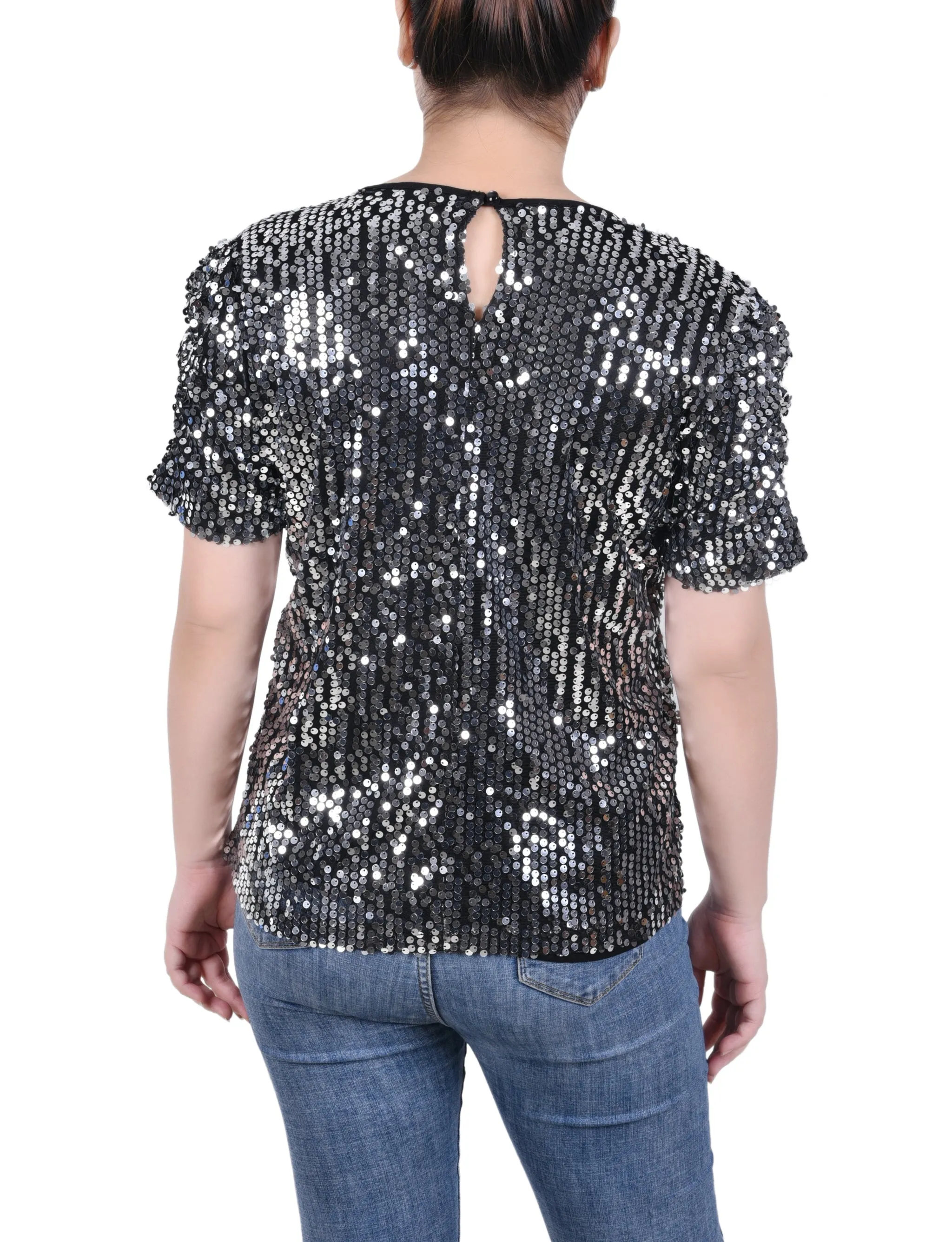 Petite Short Sleeve Sequined Top