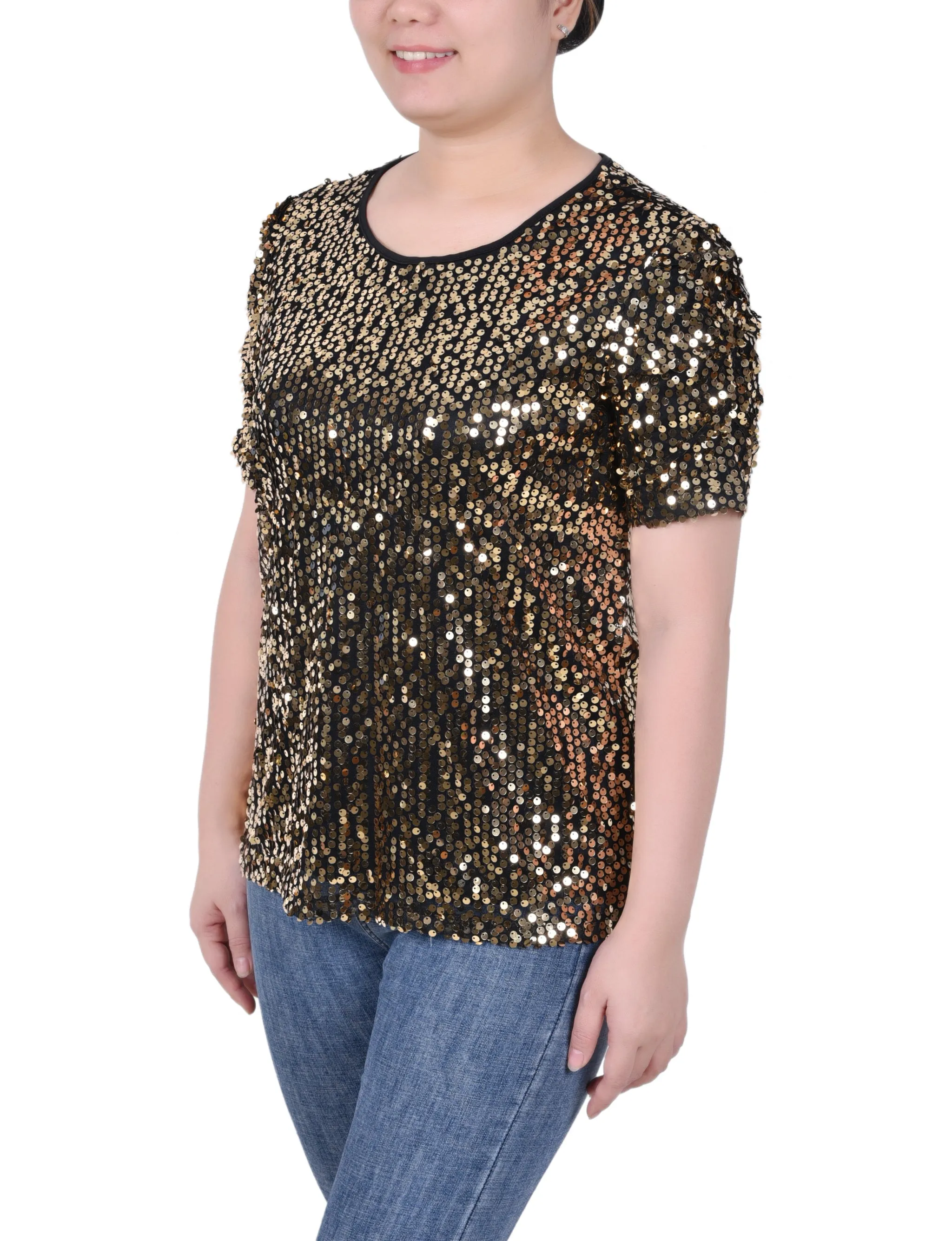 Petite Short Sleeve Sequined Top