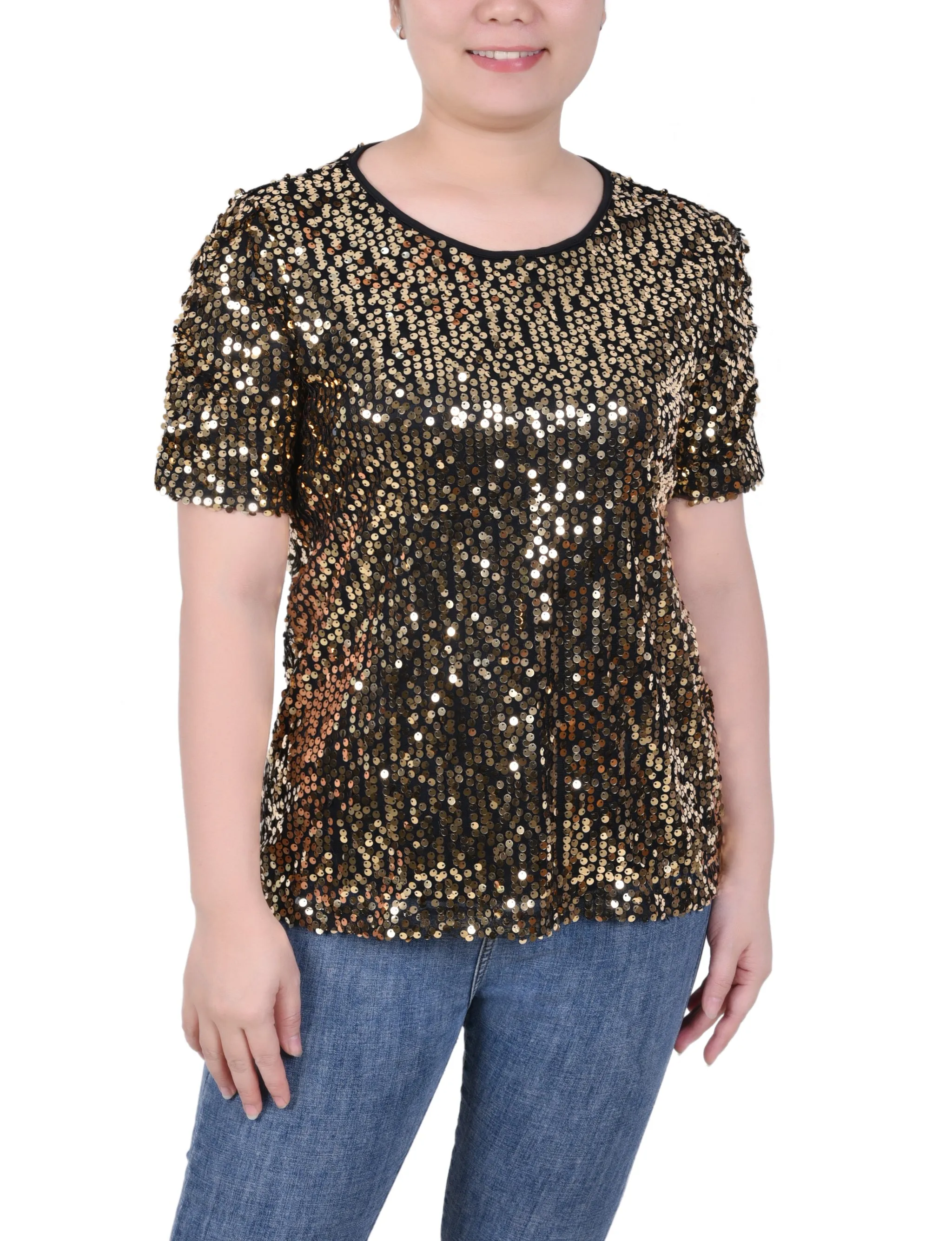 Petite Short Sleeve Sequined Top