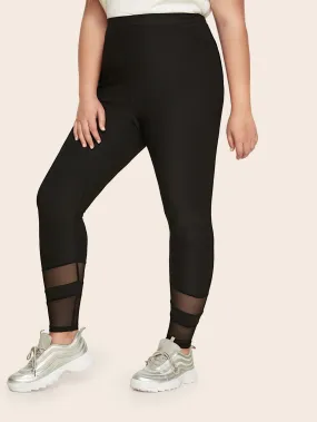 Plain Sheer Cropped Plus Size Leggings