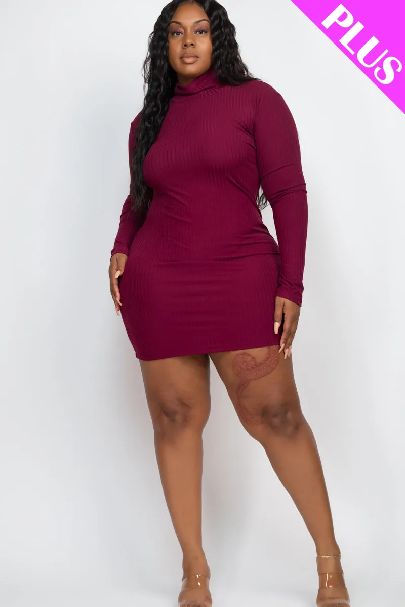 Plus Size Ribbed Long Sleeve Mock neck Mini Bodycon dress (CAPELLA)