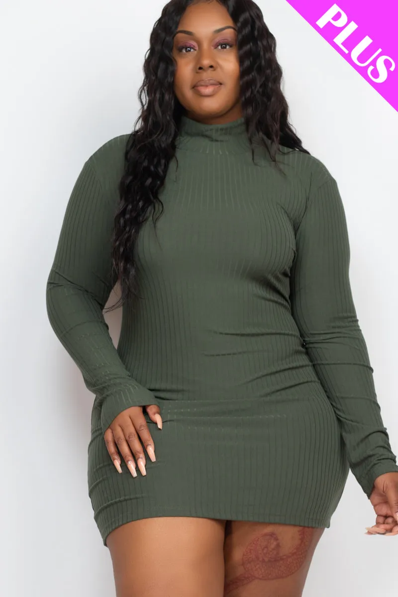 Plus Size Ribbed Long Sleeve Mock neck Mini Bodycon dress (CAPELLA)