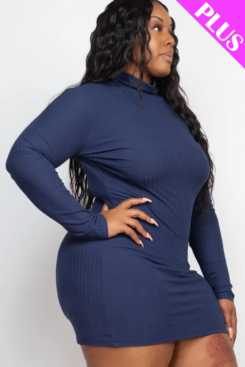 Plus Size Ribbed Long Sleeve Mock neck Mini Bodycon dress (CAPELLA)