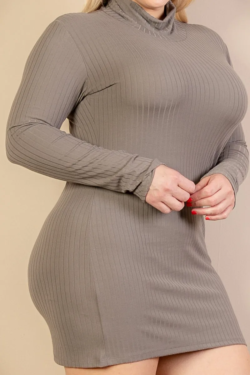 Plus Size Ribbed Long Sleeve Mock neck Mini Bodycon dress (CAPELLA)