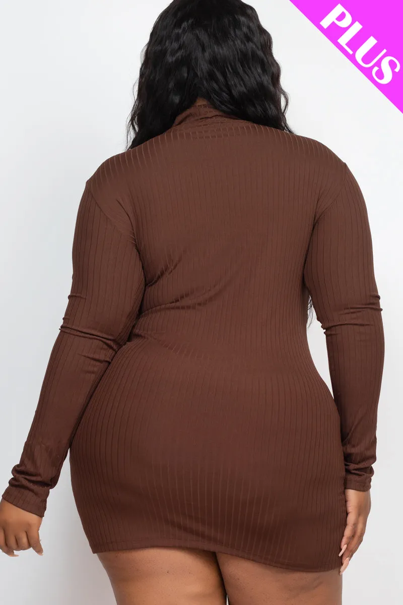 Plus Size Ribbed Long Sleeve Mock neck Mini Bodycon dress (CAPELLA)