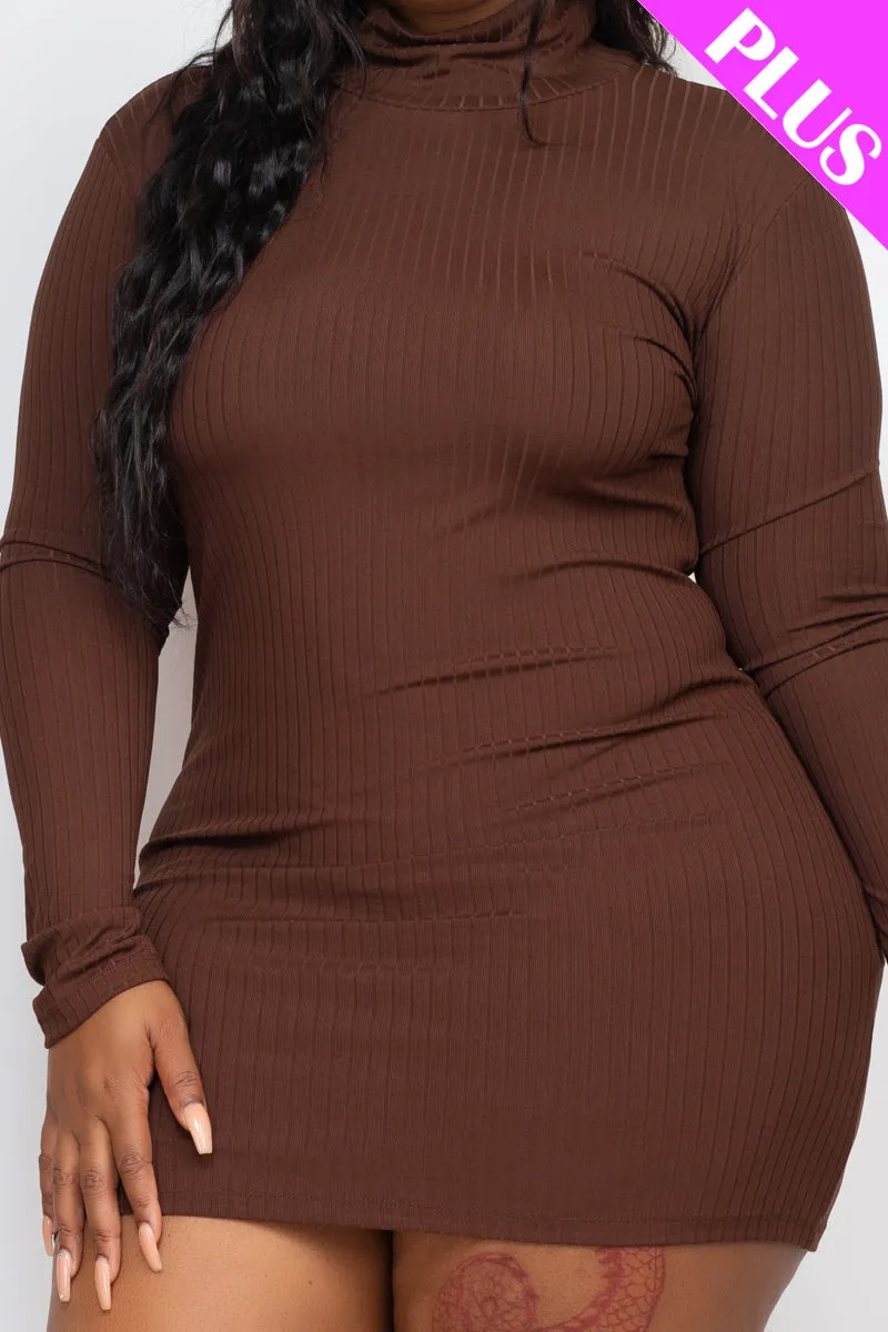 Plus Size Ribbed Long Sleeve Mock neck Mini Bodycon dress (CAPELLA)