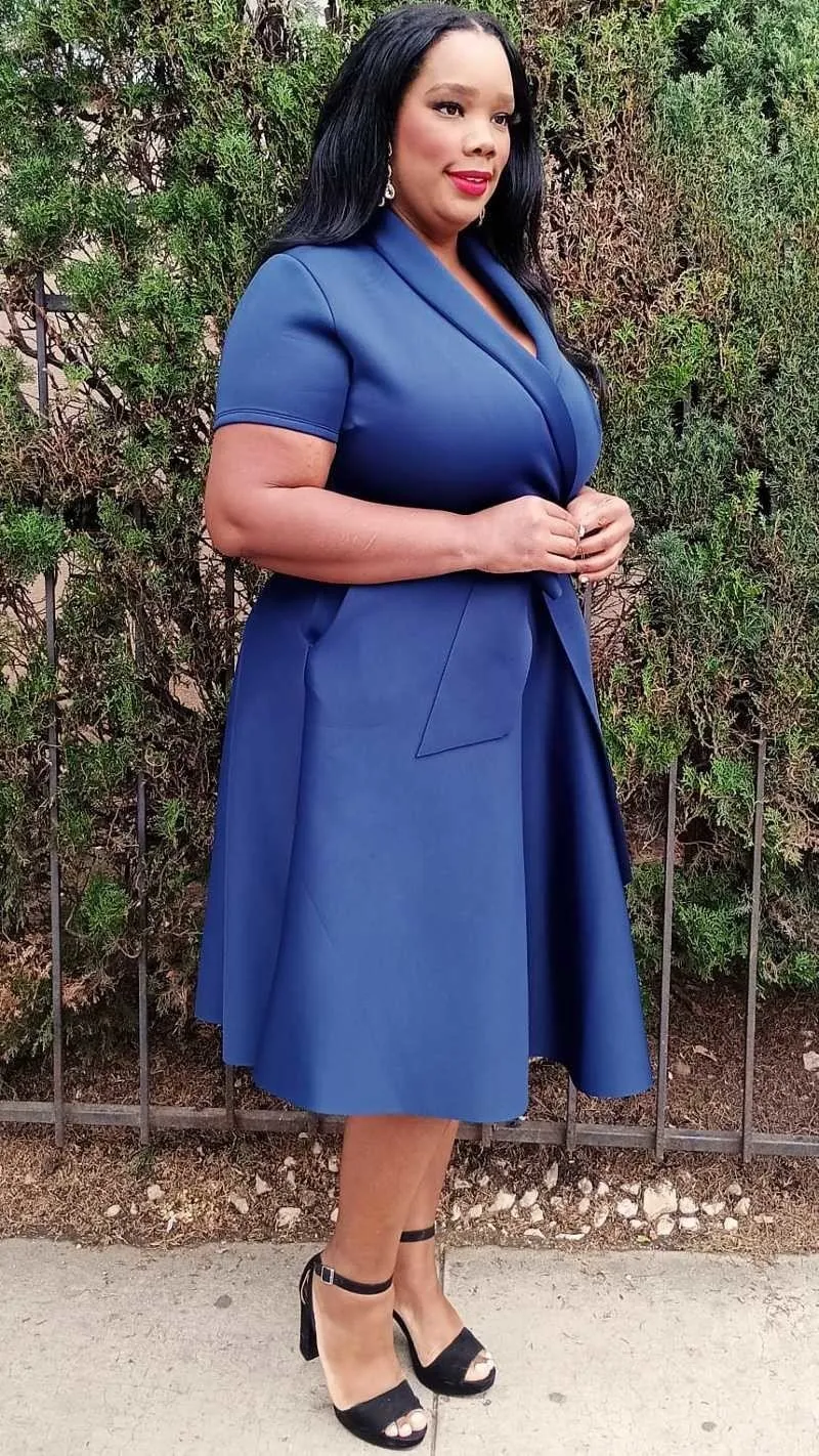 Plus Size Wrap Front Midi Dress with Belt and Pockets