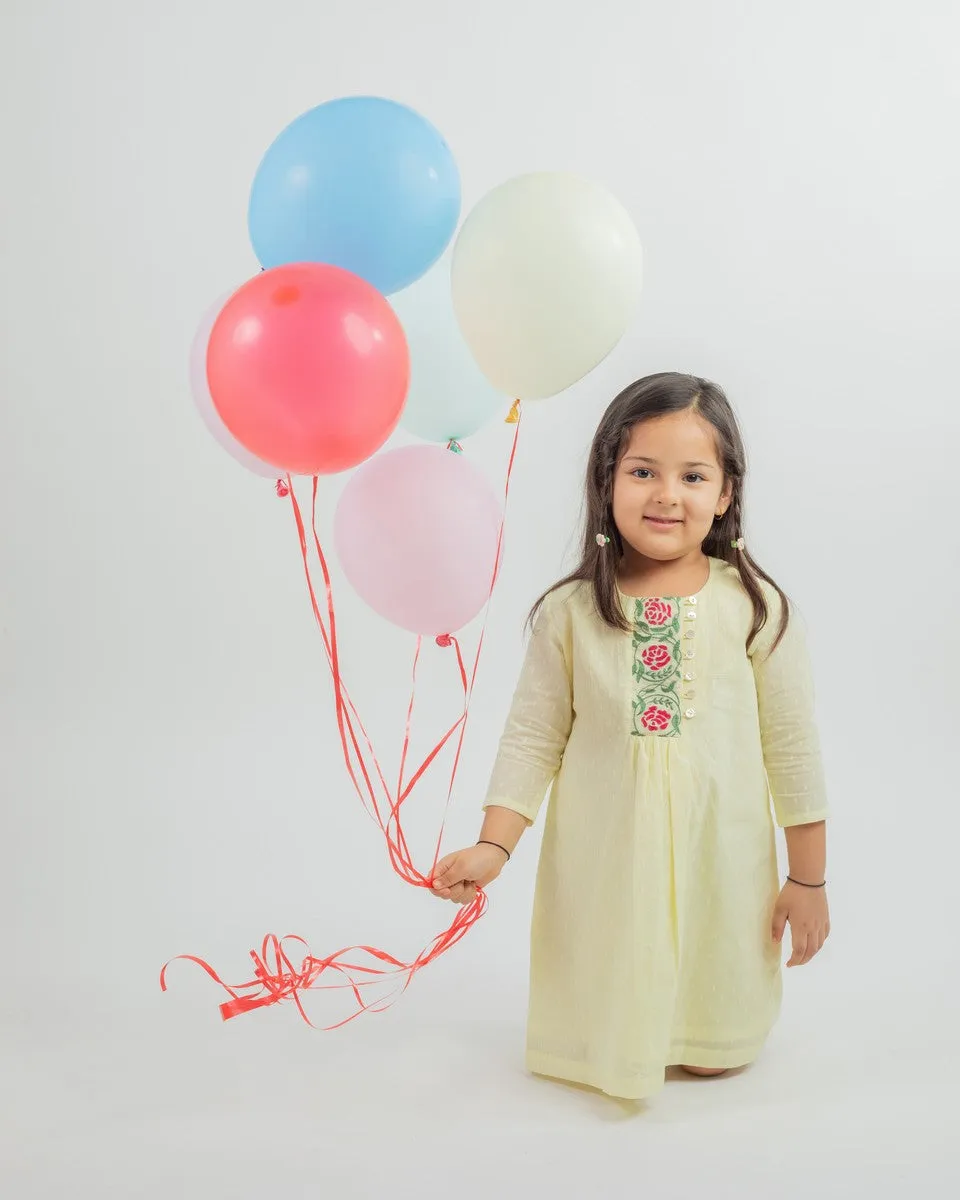 Pre-Order:  Cotton Dobby Dress with hand embroidered yoke