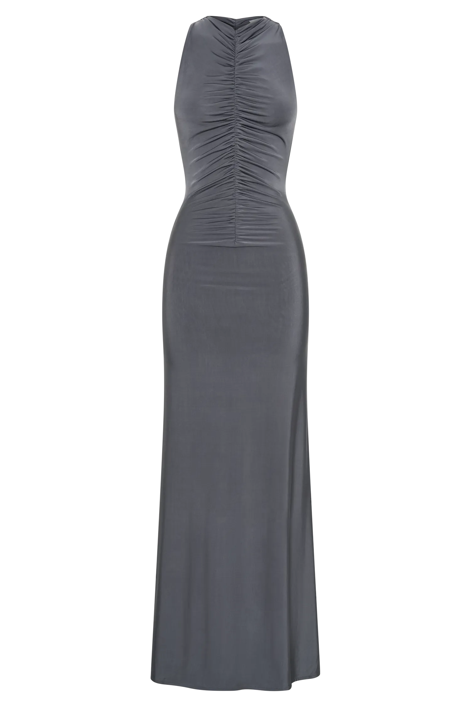 Priya Slinky Ruched Halter Maxi Dress - Dark Charcoal