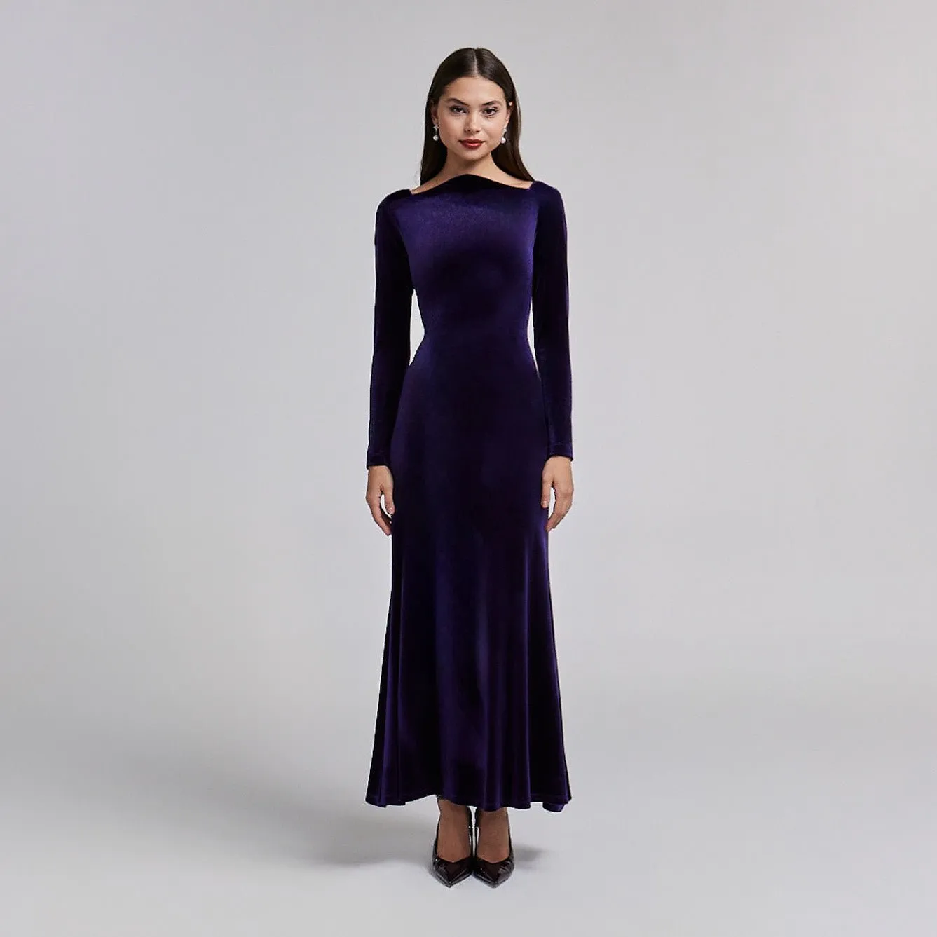 Purple Velvet Bodycon Maxi Dress