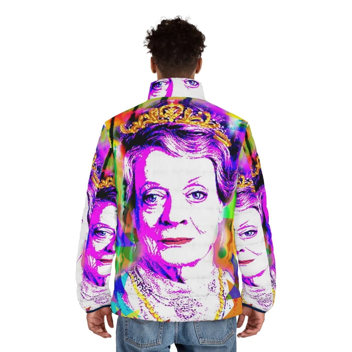 "Iconic Dame Maggie Smith Puffer Jacket - LGBTQ  Winter Fashion"