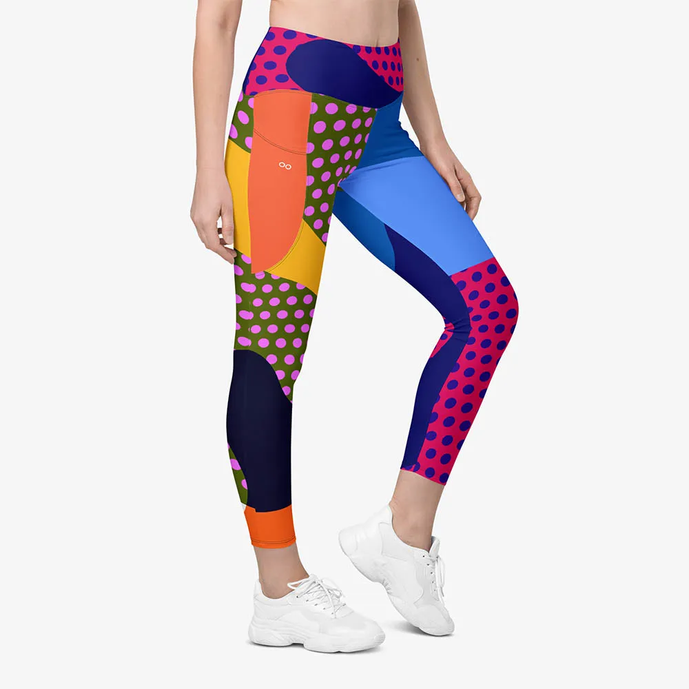 Recycled Printed Leggings "Polkalicious" Red/Yellow/Blue with Pockets