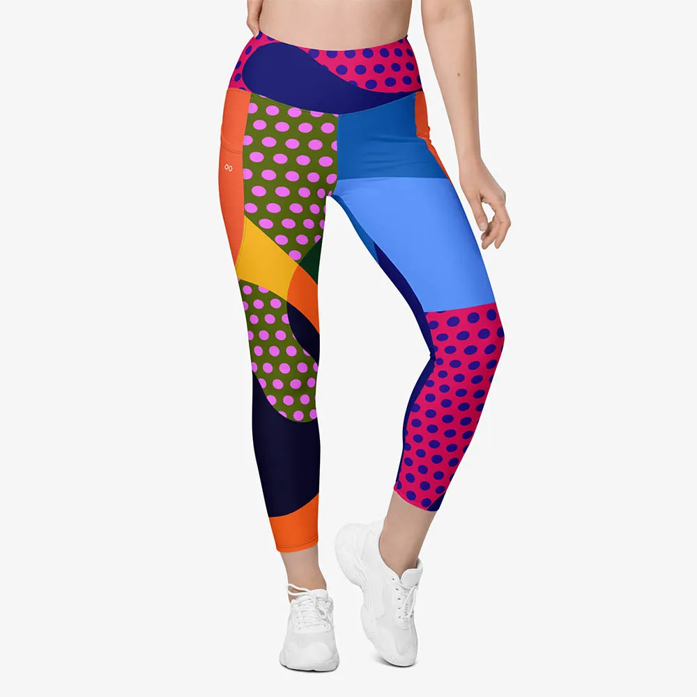 Recycled Printed Leggings "Polkalicious" Red/Yellow/Blue with Pockets