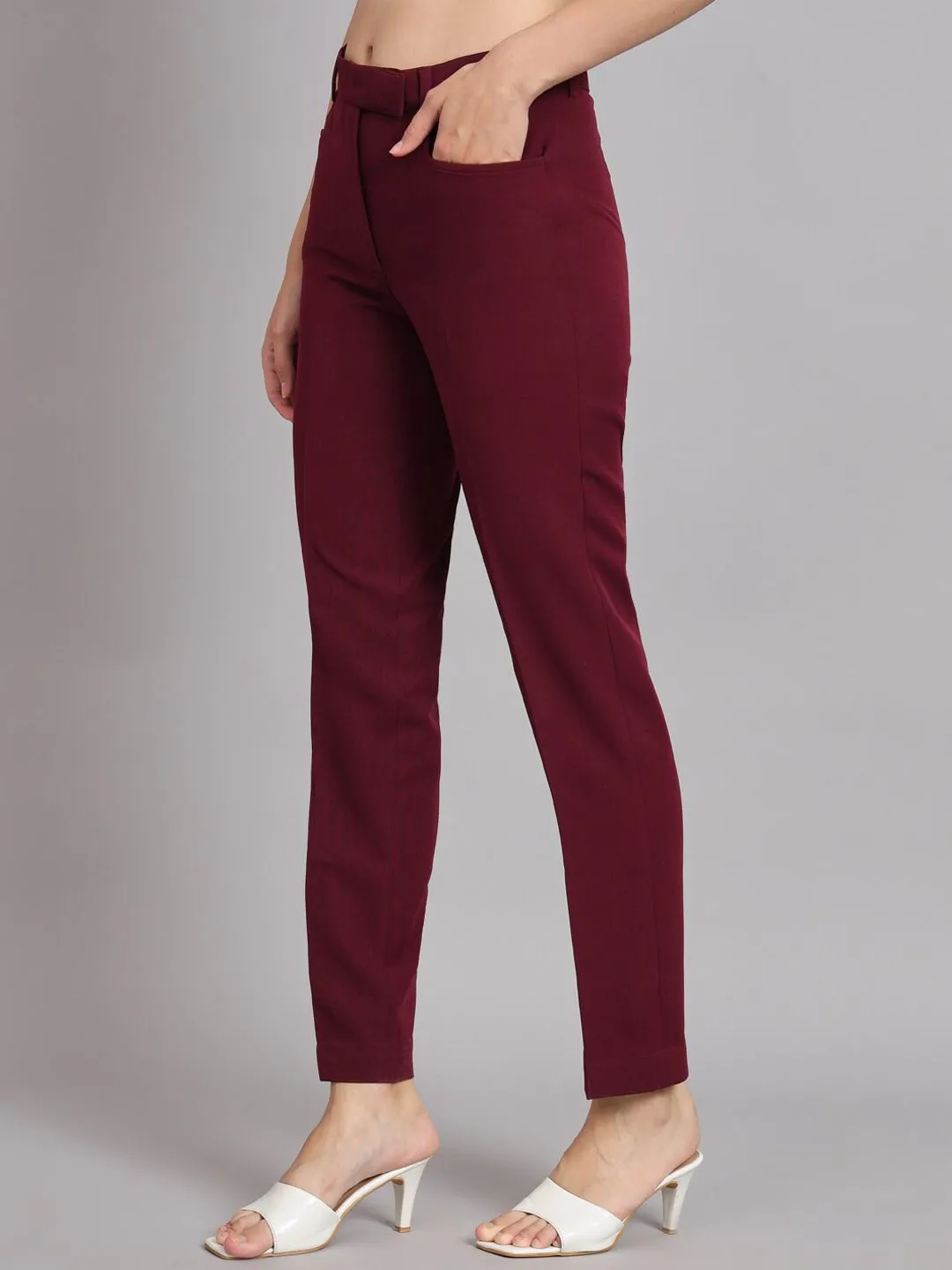 Regular Fit Mid Waist Trouser - Maroon