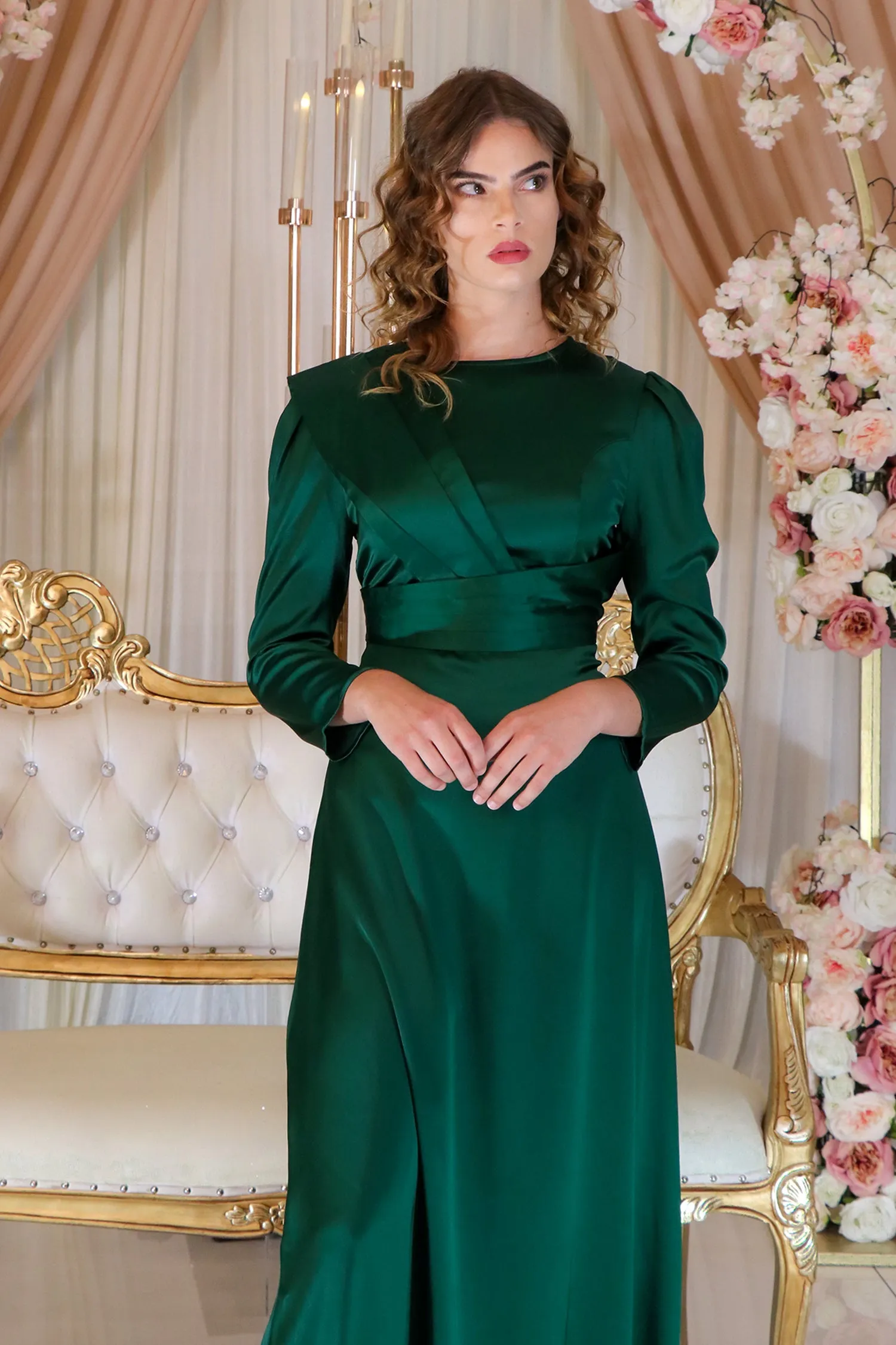 Renae Satin Dress- Emerald Green